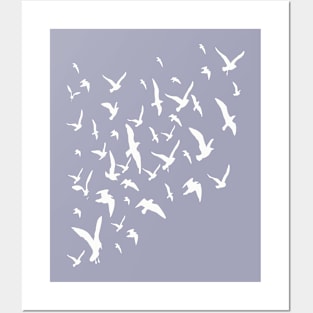 Seagull Birds Silhouette in White Posters and Art